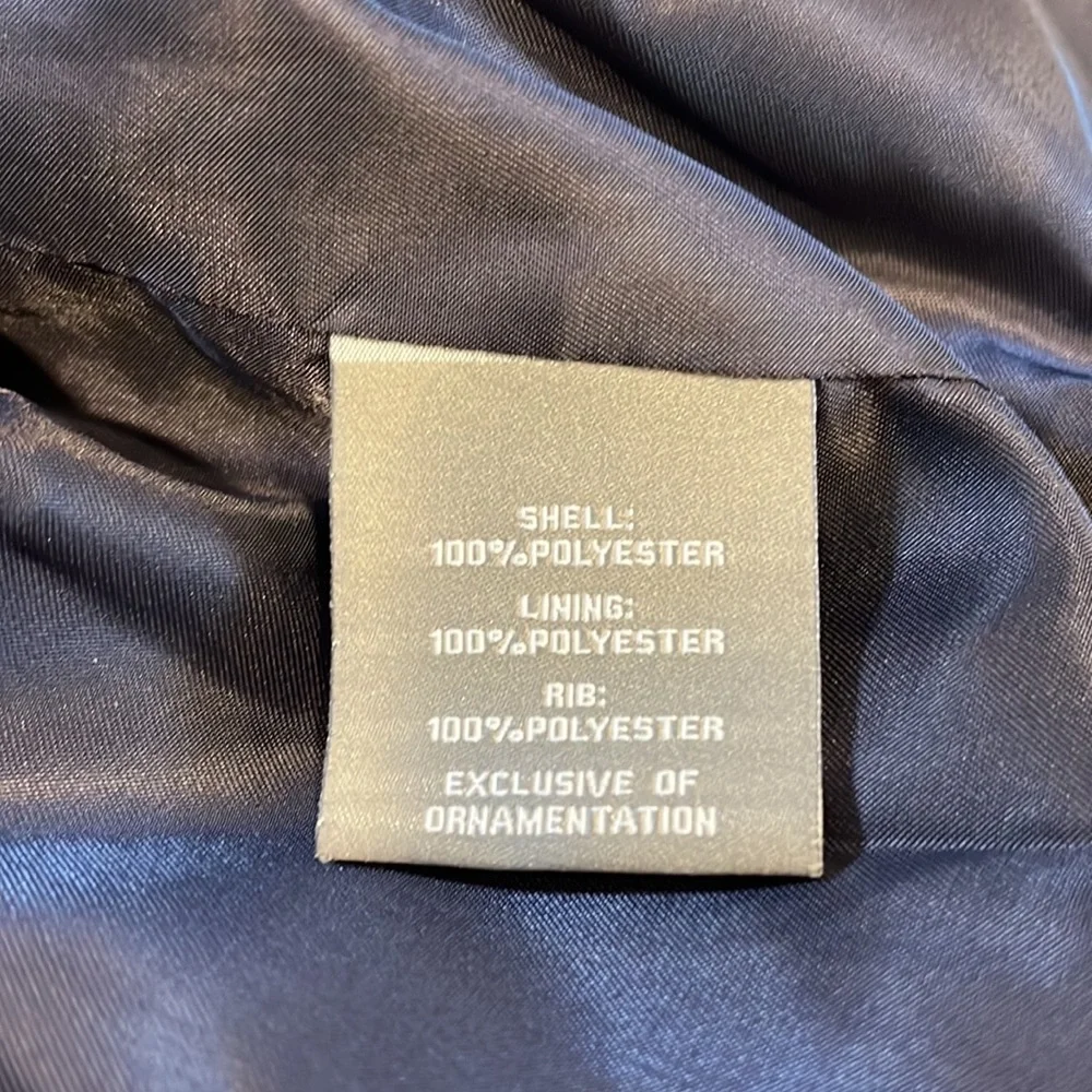 ESCALIER SATIN BOMBER JACKET WITH BIRD DETAIL NAVY BLUE WHITE SIZE SMALL